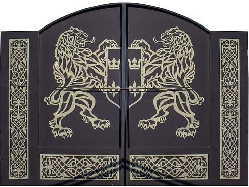 Металлические распашные ворота «Геральдические львы» (плазменная резка) 2500х1800 мм  в  Алушта! по низким ценам